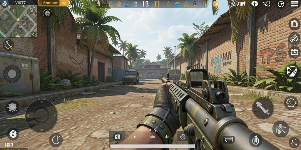 Tangkapan layar VIO77 menampilkan aksi pertempuran yang intens di gameplay TPS.
